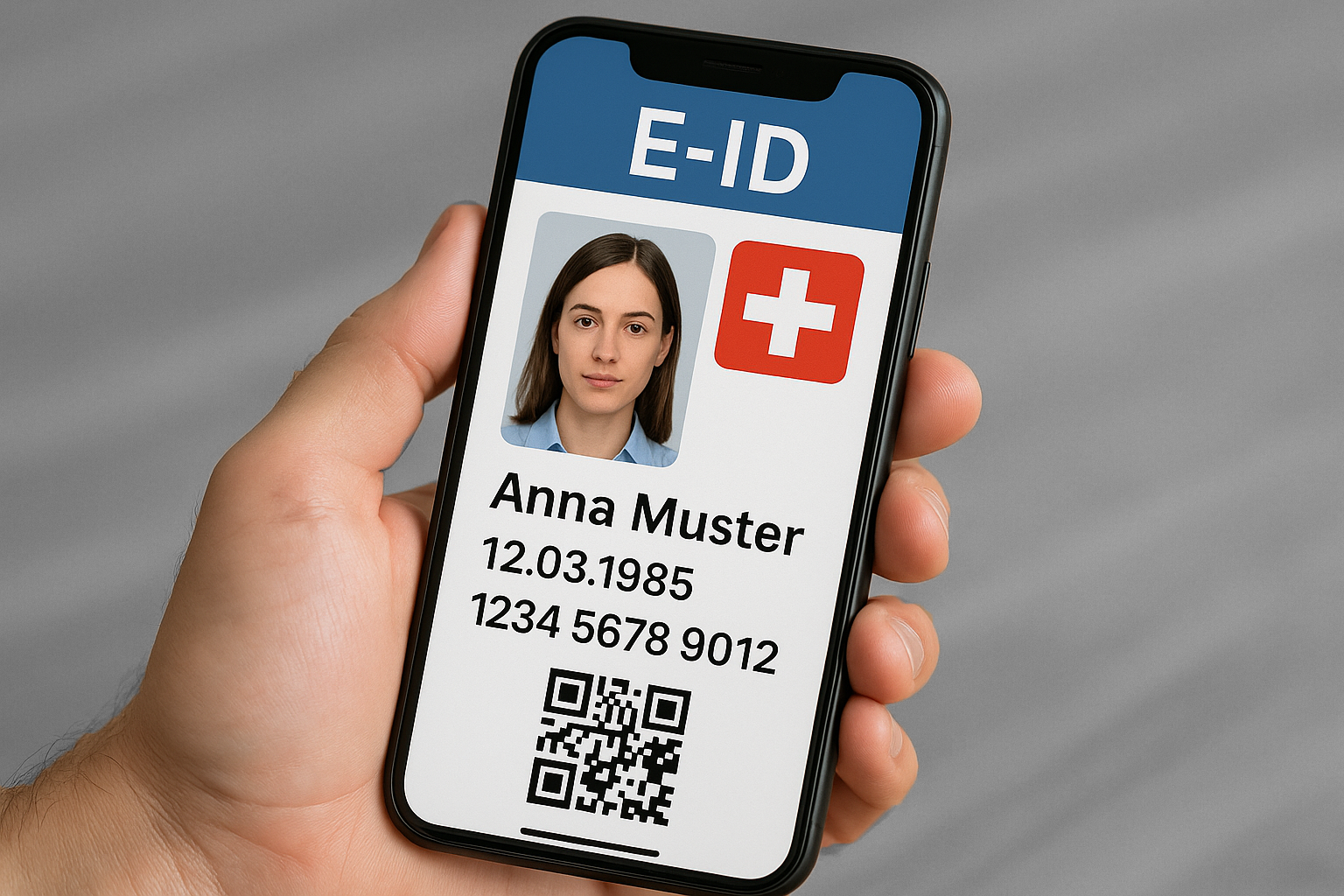 Darstellung einer elektronischen Identität (E-ID) auf einem Smartphone. Die neue E-ID-Vorlage 2025 garantiert staatliche Kontrolle, Datenschutz nach „Privacy by Design“ und Transparenz durch Open Source.